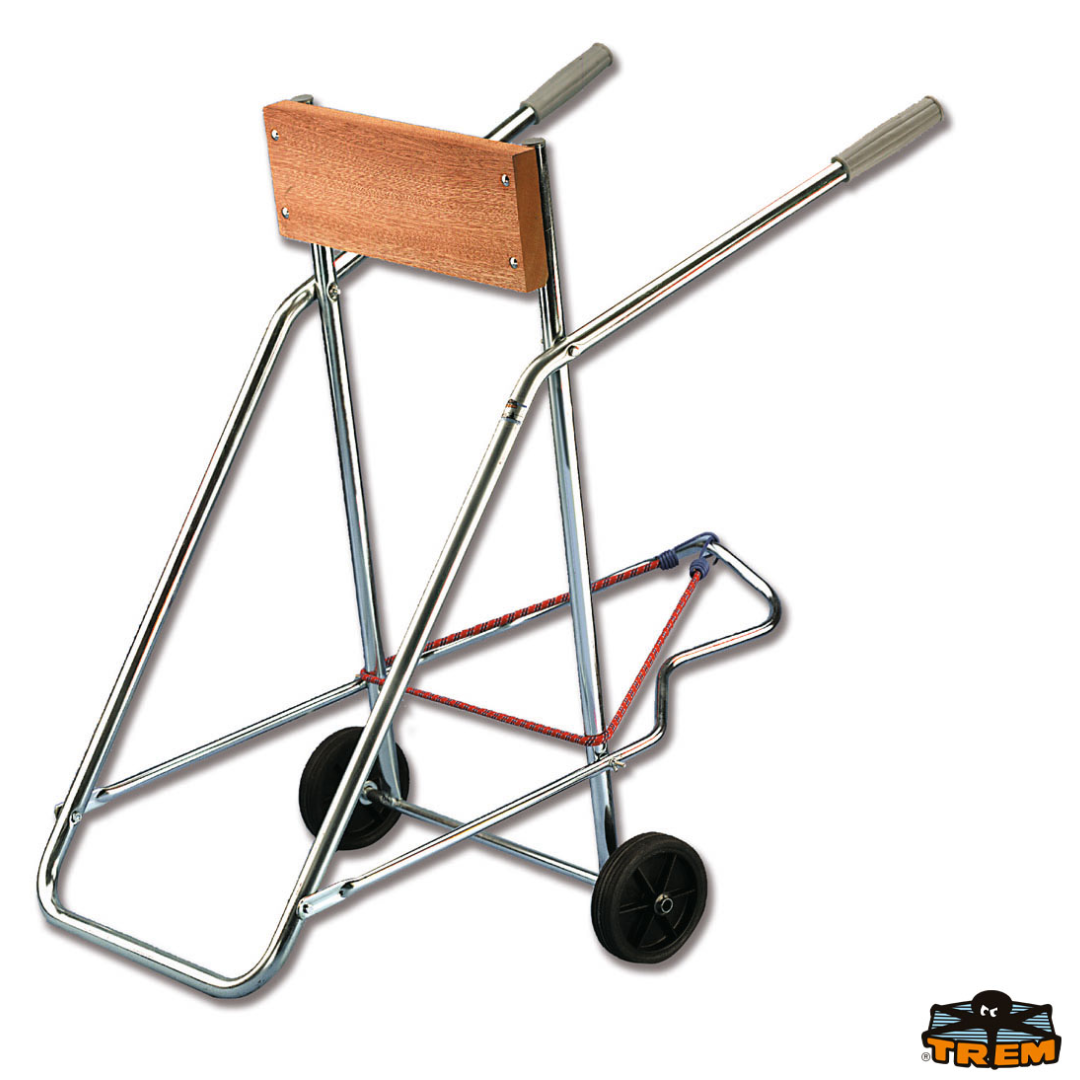 Carrello portamotore con ruote e porta serbatoio