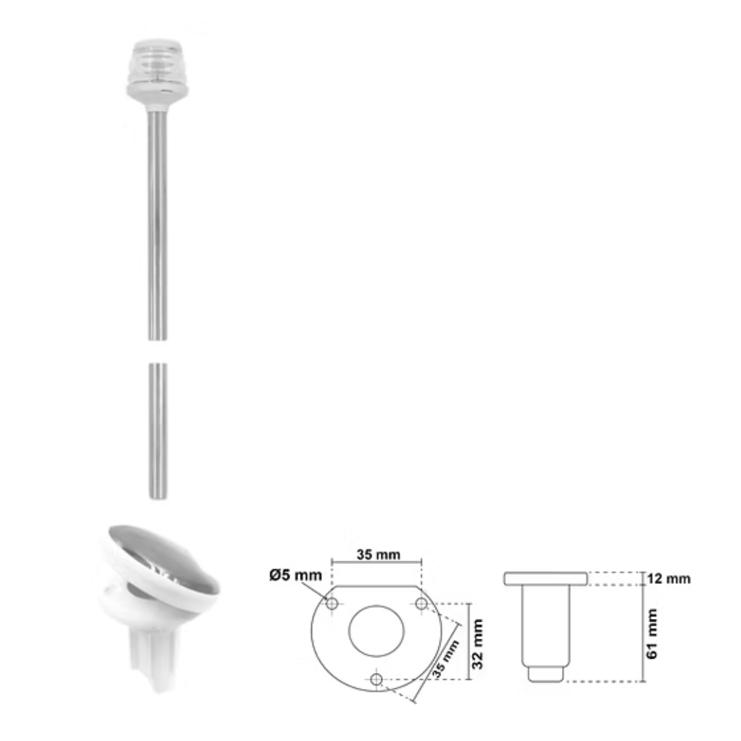 Asta fanale 360° a led Easy led estraibile in piano con base Lunar colore bianco